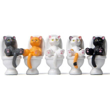 5pcs Cat Figurine, Cute Animal Cat Ornaments Sitting On Closestool Lying Down Toilet Pvc Model Miniature Crafts Micro Landscape Home Garden Cartoon De