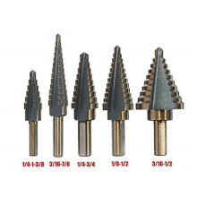 HSS Step Drill Bit Set 5Pcs 1/4-1-3/8" 3/16-7/8" 1/4-3/4" 1/8-1/2" 3/16-1/2" - DD01
