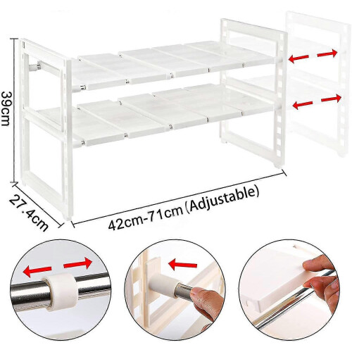 2-Tier Sink Storage Rack Detachable Extended Storage Rack Telescopic Storage Rack - DD01