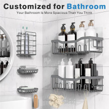 Shower 5 Pack, Rustproof Stainless Steel, No Drilling, Large Capacity, Ideal for Bathroom & Kitchen Storage