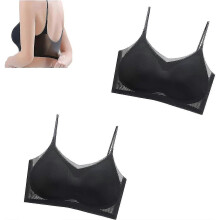 (XL, Black) 2pcs Ultra Thin Summer Comfort Ice Silk Bra In Plus Size, Women's Seamless Comfort Bra Ice Silk Bra Breathable Women's Bras - Ri