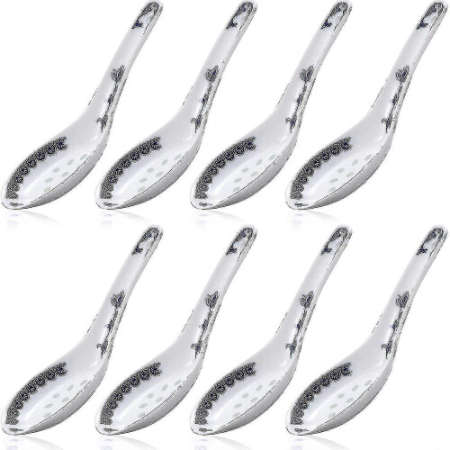 8 Pieces Ceramics Soup Spoons Nese And Porcelain Pattern Spoons Flatware - RiRi