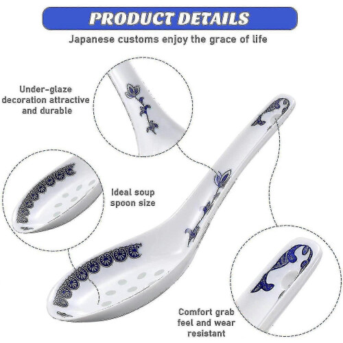 8 Pieces Ceramics Soup Spoons Nese And Porcelain Pattern Spoons Flatware - RiRi 2