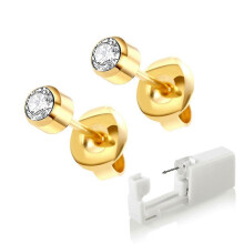 (gold diamond) 2 Pack Self Ear Piercing Gun, Disposable Self Ear Piercing Gun Kit With Earring Studs Safety Ear Piercing Gun Kit Tool