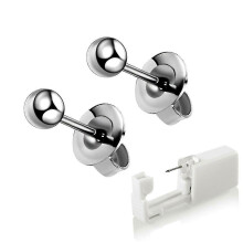 (silver ball) 2 Pack Self Ear Piercing Gun, Disposable Self Ear Piercing Gun Kit With Earring Studs Safety Ear Piercing Gun Kit Tool