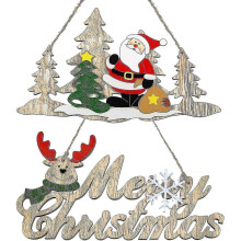 Wooden Christmas Plaque Sign Christmas Door Wall Hanging Sign Santa Reindeer Wood Sign Ornaments Wood Christmas Tree Decoration for Christmas Home Ind
