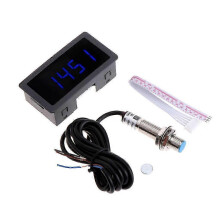 (Blue) 4 Digital Tachometer RPM Blue LED+Hall NPN Proximity Switch Sensor Strong Anti-jamming Capability 12V 9999RPM Durable Red