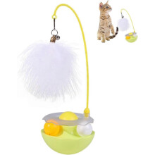 (Yellow) 3-in-1 Tumbler Catnip Toy, Cat Teaser with Feather and Bell, Track Balls, Interactive Kitten Toy for Indoor Cats Exercise Cat Toys - PJ