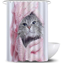 Animal Shower Curtain 180 x 200 cm, Waterproof, Anti-Mildew Fabric, with Shower Curtain Rings, Cat Washable Shower Curtain 180 x 200 cm