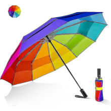 Large Golf Umbrella Windproof - Oversized 54inch Double Layer 10ribs Folding Travel Umbrella Compact Auto Open Close for Rain Women/men(black/rainbow/