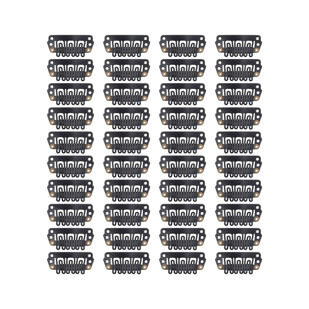 Semoic Unisex Black 40Pcs U-Shaped Clamp For Hair Extensions Wig Clips Diy Comb Frame