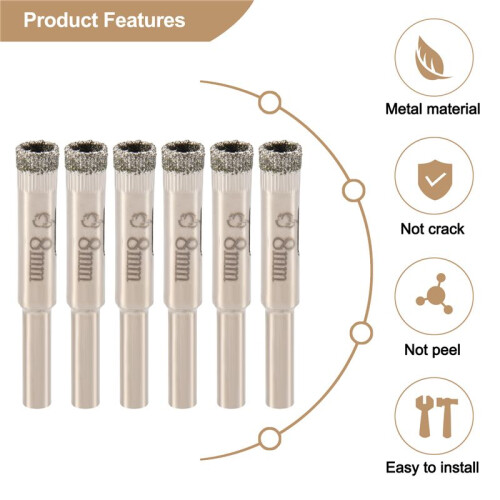 6 Pcs 8mm Diamond Core Drill Bits Ceramic Tile Glass Hole Saw 2