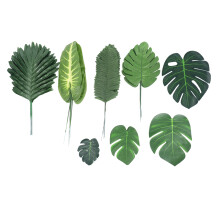 68 Pieces 8 Kinds Tropical Party Decorations Jungle Monstera Leaves , Artificial Leaves with Faux Stem