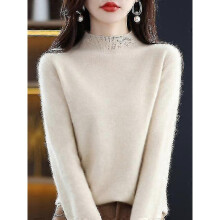 (L,Beige China)100% Wool Cashmere Sweater Women Knitted Sweater Turtleneck Long Sleeve Pullover Autumn Winter Clothing Warm Jumper Tops - R