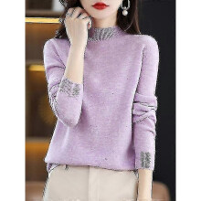 (S,Light Purple China)100% Wool Cashmere Sweater Women Knitted Sweater Turtleneck Long Sleeve Pullover Autumn Winter Clothing Warm Jumper Tops - R