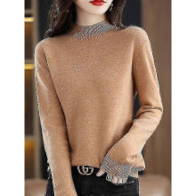 (L,Brown China)100% Wool Cashmere Sweater Women Knitted Sweater Turtleneck Long Sleeve Pullover Autumn Winter Clothing Warm Jumper Tops - R