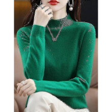(S,Green China)100% Wool Cashmere Sweater Women Knitted Sweater Turtleneck Long Sleeve Pullover Autumn Winter Clothing Warm Jumper Tops - R
