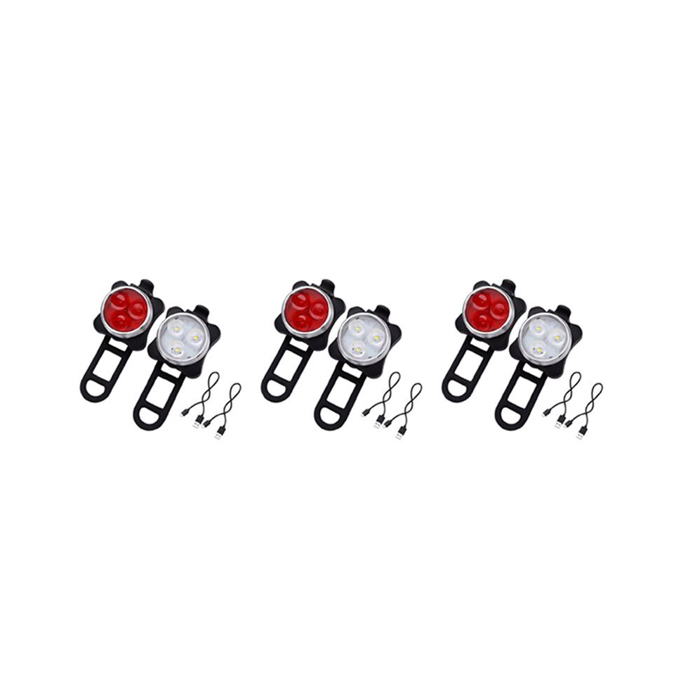 6X Outdoor Bicycle Waterproof Cob 3 Led Usb Rechargeable 4 Modes Bike Night Ridefront Light & Rear Tail Light 6032481361206