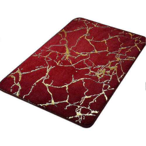 (Wine Red) Bath Mat Non-slip Quick Dry Polyester Granite Surface Shower Rug For Home - PJ