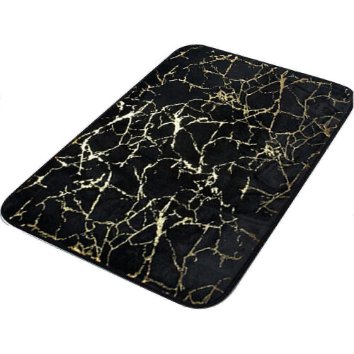 (Black) Bath Mat Non-slip Quick Dry Polyester Granite Surface Shower Rug For Home - PJ