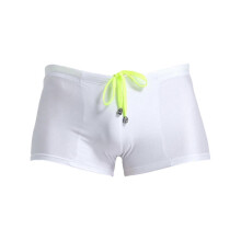(M, White) Low Rise High Elasticity 3d Cutting Swimming Trunks Men Swim Shorts Guanguan