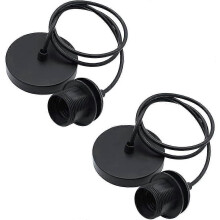 2 Pieces E27 Black Chrome Lamp Ceiling Rose Light Fitting - DD