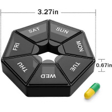 Portable 7 Compartment Pill Box Weekly Pill Organizer Travel Pill Box (Black) - DD01