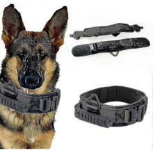 (Black)Large Tactical Dog Collar For Dog Training, Military Adjustable Nylon Dog Collar, Heavy Duty Metal Buckle With Handle A