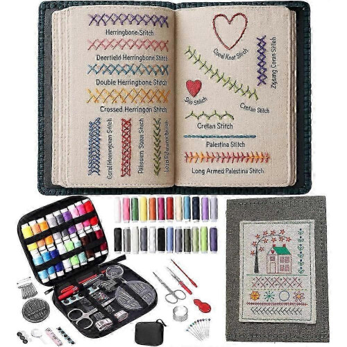 Upgraded Embroidery Stitch Book Kit,106 Patterns with Tools & Tutorials, 86 PCS Beginner Embroidery Kit,for DIY Craft
