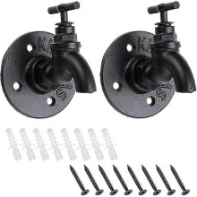 Set of 2 Vintage Industrial Style Tap Shaped Wall Mounted Hanging Hooks - DD0