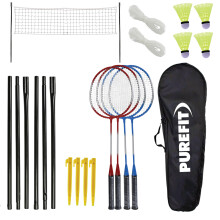 PUREFIT Badminton Set 4 Rackets 4 Shuttlecocks Net Poles Pegs Carry Case Outdoor Badminton Set for Garden Kids Adults Family Fun