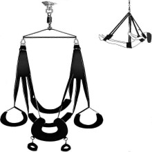 Swing with 360 Spinning Ceiling Mount  Indoor Sling Set with Sturdy Stand & Extra-Wide Padded Seat for Couples (Pillow Extreme, Black)