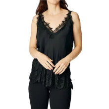 Silk Lace Trim Camisole Tops for Women Satin Layering Tops Lace Patchwork Camis Tank Black XL