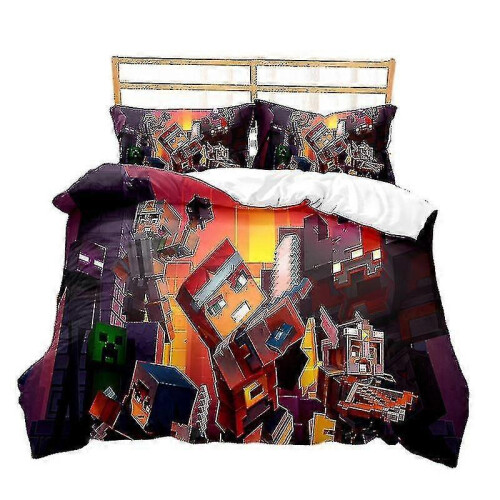 (180*210three-piecesuit, A) Minecraft Series Three-piece Duvet Cover Sanded Two-piece Set_h - Ri