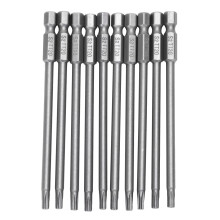 10Pcs 100Mm Länge 1/4 Zoll Sechskantschaft T20 Torx Sicherheit Schraubendreher Bits, Silbergrau