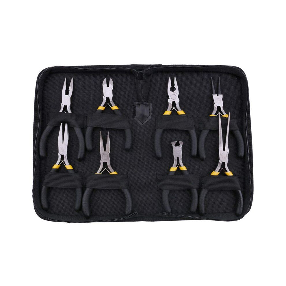 8Pcs Pliers Set, Long Nose With Teeth, Flat Jaw, Round Curve Needle Diagonal Nose Wire End Cutting Cutter Linesman Plier With Black Grips & 6033526598113