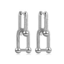 (Silver) Women U-shape Pin Link Chain Earring Earrings Gifts - Ri