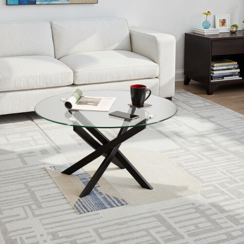 Seconique Sheldon Round Coffee Table Clear Glass/Black