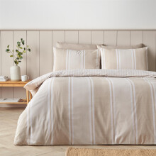 (Single, Cream) Catherine Lansfield Banded Stripe Natural Duvet Cover Set Bedding Set