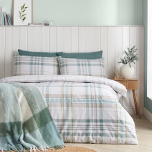 (Single, Green) Catherine Lansfield Cartmel Check Duvet Cover & Pillowcase(s) Bed Set Bedding