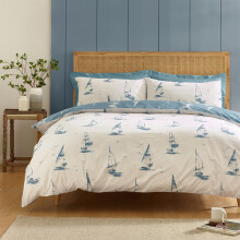 (Single, Blue) Catherine Lansfield Salcombe Boats Blue Duvet Cover Set Bedding Set