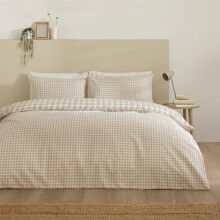 (Single, Cream) Catherine Lansfield Bamford Gingham Check Duvet Cover Set Bedding Set