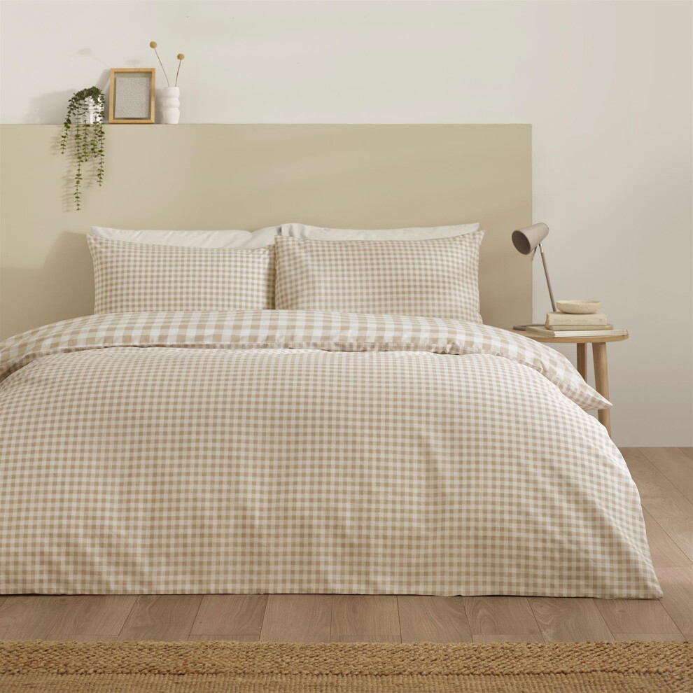 Catherine Lansfield (Single, Cream) Bamford Gingham Check Duvet Cover Set Bedding Set - Image 7