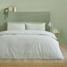 (Super King, Green) Catherine Lansfield Bamford Gingham Check Duvet Cover Set Bedding Set
