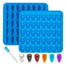 2 Stuks Gummy Schedel Snoep Mallen Siliconen, Chocolade Gummy Mallen met 1 Druppelaars Anti-Aanbak Food Siliconen voor Snoep Blauw