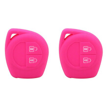 2X Silicon Car Key Cover for SX4 Swift Grand Vitara Liana Celerio Jimny Key Case Keychain Alarm, Rose Red