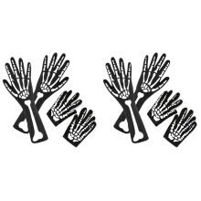 4 Paar Halloween Skeleton Handschuhe mit Skeleton Armmanschette Vollfinger Langarm Skeleton Handschuhe für Kinder und Erwachsene