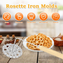2X Bunuelos Mold with Wooden Handle,Aluminum Bunuelos Cookie Maker Mold,Detachable Rosette Maker Rosette Timbale Iron