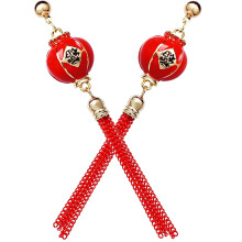 1Pair Fashionable Red Tassel Drop Earrings for Women Alloy Ear Jewelry