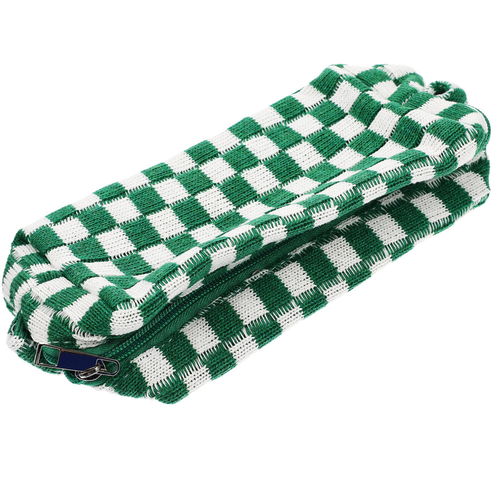 Supvox Woolen Yarn Makeup Bag Large Capacity Checkered Travel Toiletry